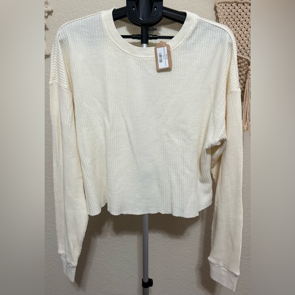 Double Zero Off-White Ribbed Women's Sweatshirt